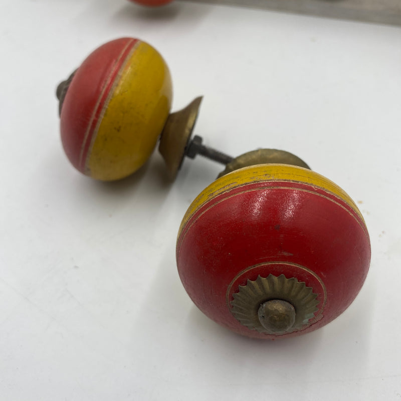 Red Yellow Hand Painted Wood Cabinet Knob