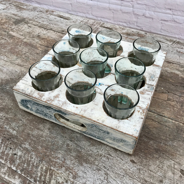 HAND PAINTED INDIAN WOODEN TRAY WITH 9 LASSI GLASSES (W29CM | H29CM)
