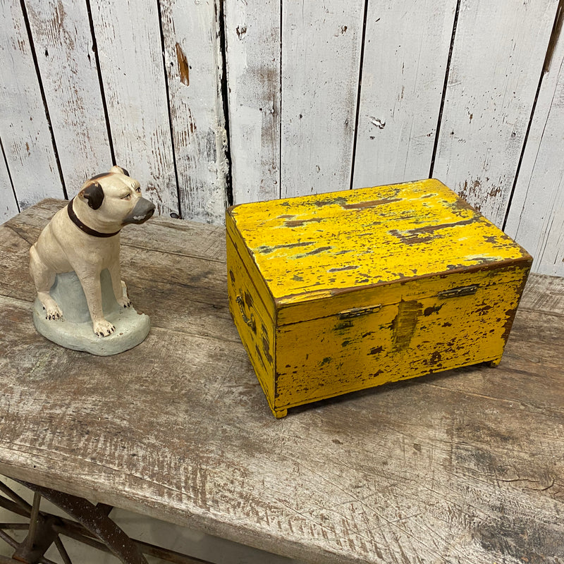 Rustic hand painted yellow jewellery box (W34cm | H19cm)
