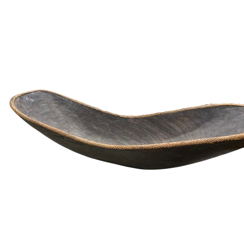 Indonesian wooden bowl with wicker woven edge
