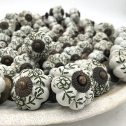 Ceramic Painted Knob | White & Green | ø4.5cm
