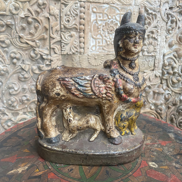 Vintage Indian hand painted terracotta toy/ figurine | Kamadhenu, The Divine Cow.