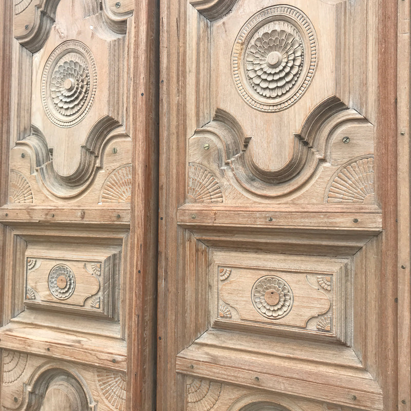 Antique Indian Haveli Mansion Carved Teak Door in frame | Floral pattern (H234cm | W148cm | D14cm)
