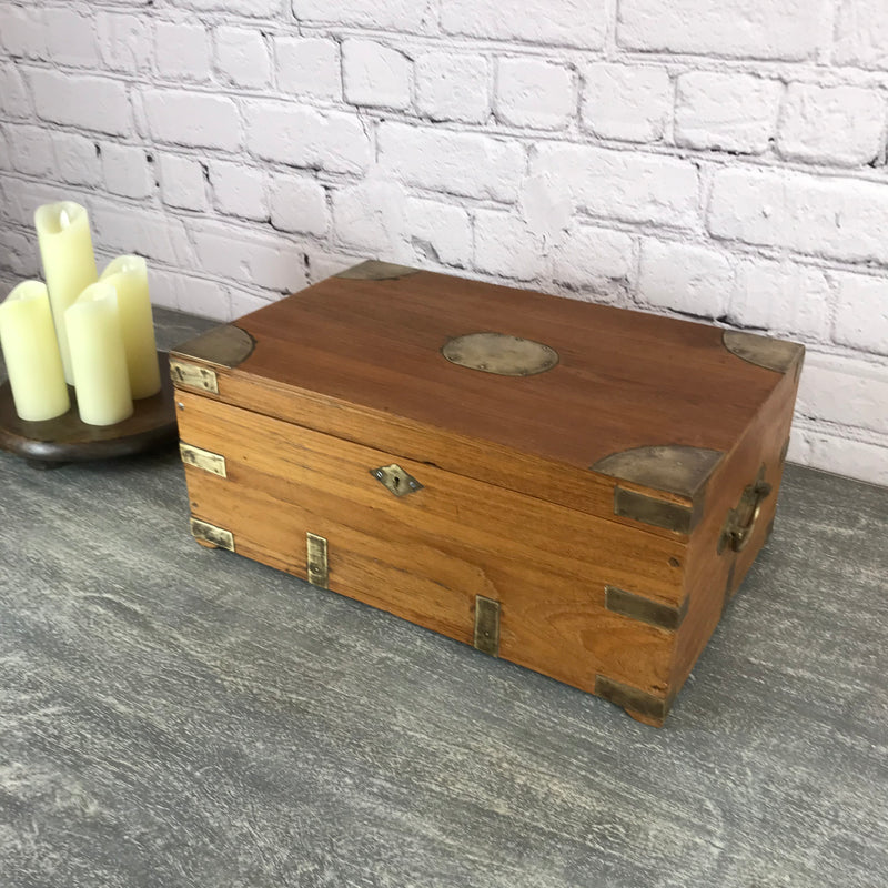 Classic vintage Anglo-Indian teak desk box ideal for jewellery | 28334