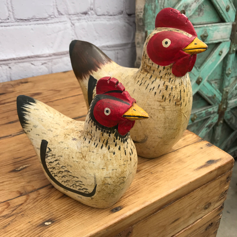 HAND PAINTED CARVED WOODEN ROOSTER STATUE (H20CM | W23CM)