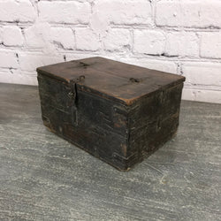 Old rustic Indian teak box with half top lid perfect for jewellery and small items | 41128