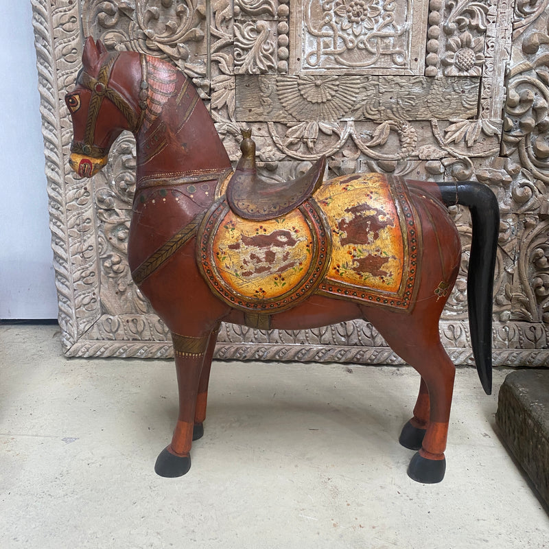 ANTIQUE HAND PAINTED INDIAN MARWARI HORSE STATUE