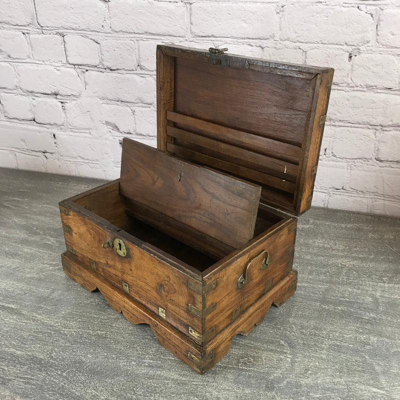 Vintage teak desk box with multiple storage compartments great for jewellery or stationery | 28471