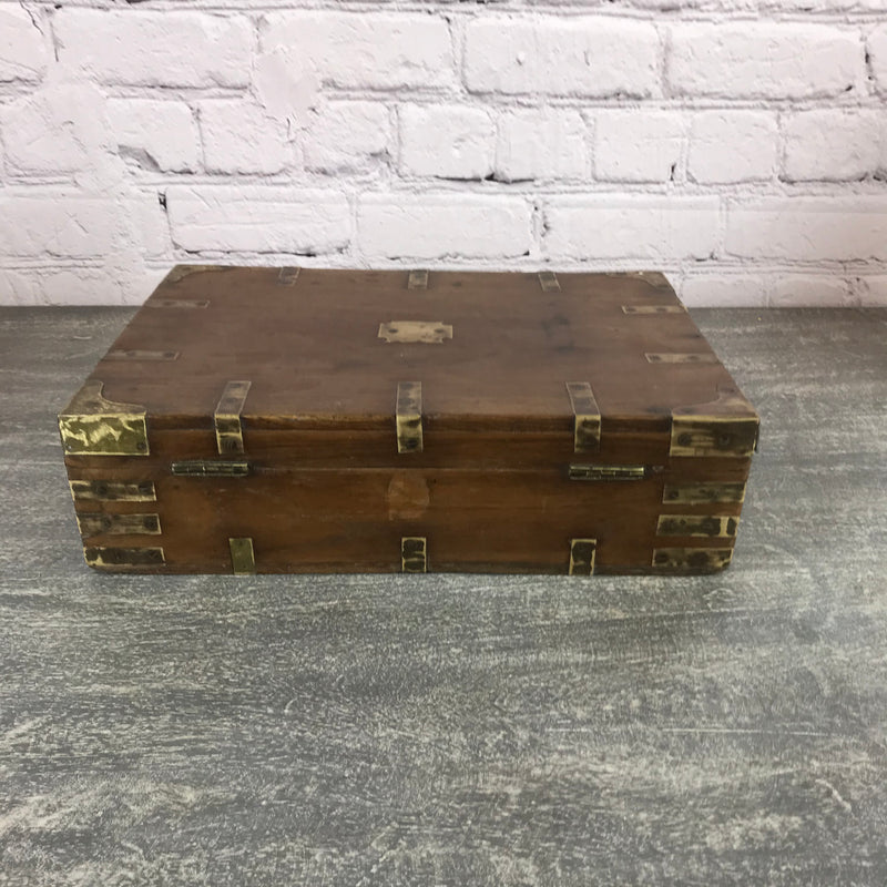 Antique teak & brass desk box.