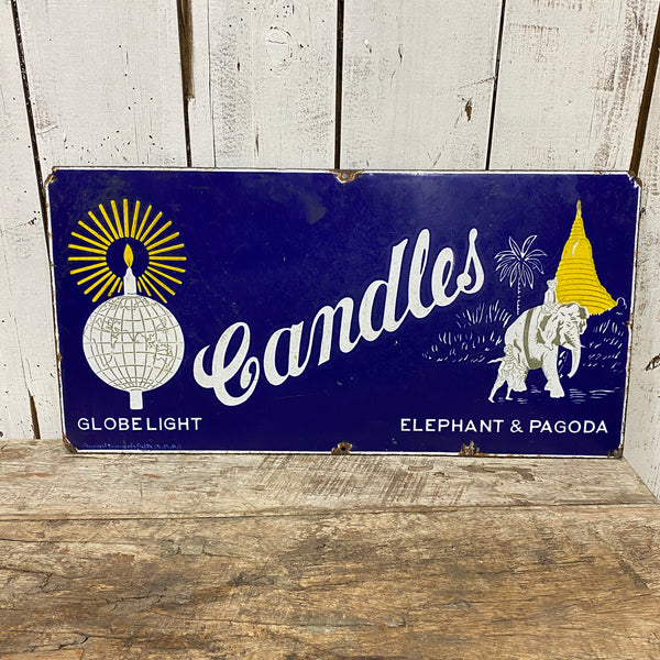 Vintage Elephant & Pagoda Candles Enamel Sign (56cm x 28cm)
