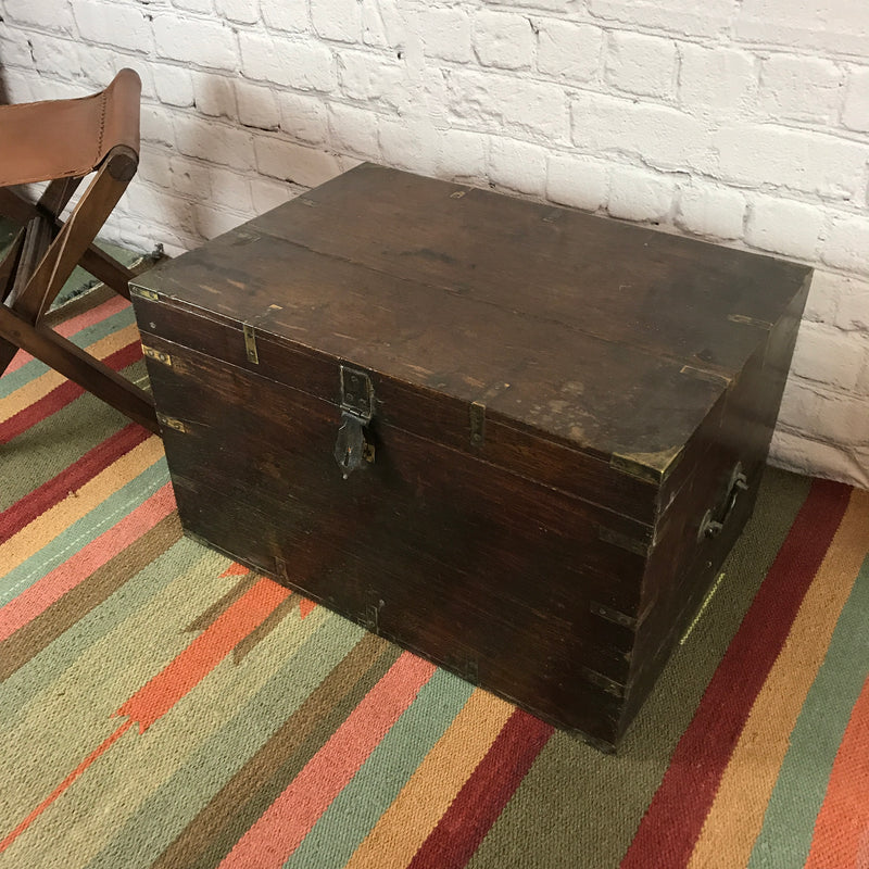 ANTIQUE ANGLO INDIAN METAL BANDED CHEST
