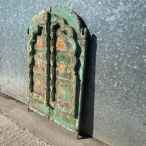Antique hand painted Indian window shutter | Ganesha (H84cm | W57cm)