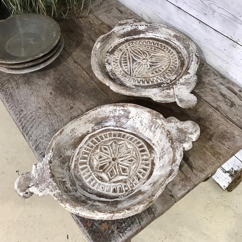 Whitewashed Wooden Carved Bowls (ø30cm & ø32cm)