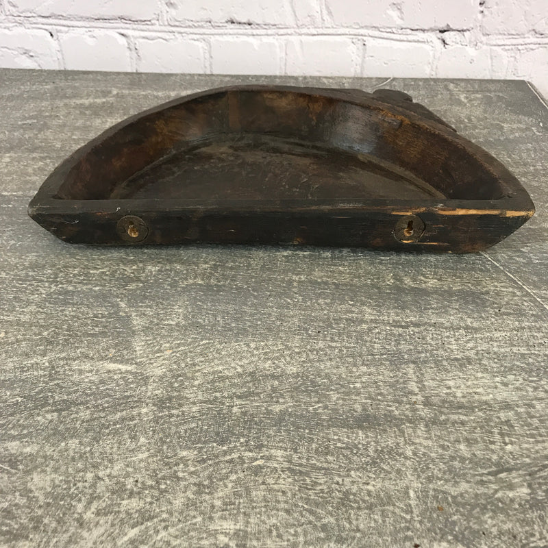 Vintage teak Indian hand carved bowl shelf | 41616