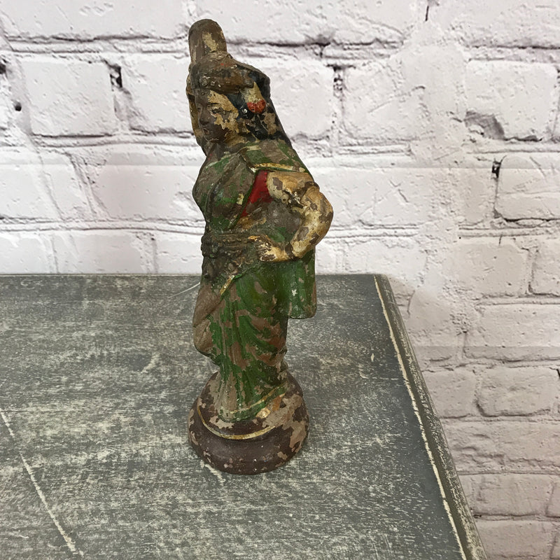 VINTAGE INDIAN PAINTED TERRACOTTA TOY LADY FIGURINE