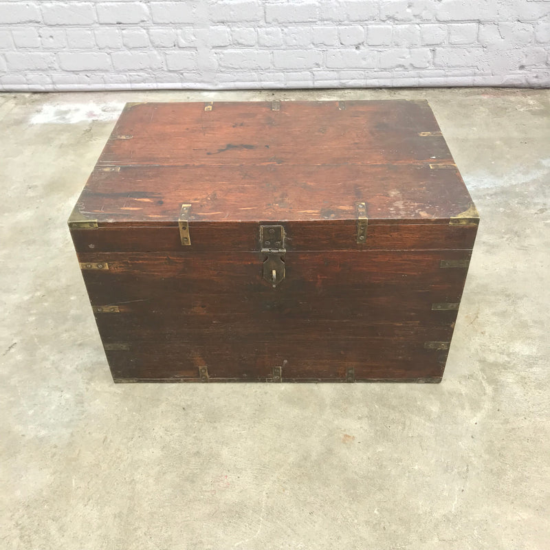 ANTIQUE ANGLO INDIAN METAL BANDED CHEST