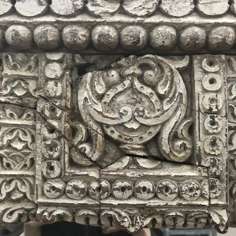 ANTIQUE INDIAN CARVED DOOR FLOOR MIRROR | Carved elephants (H203cm | W144cm | D28cm)