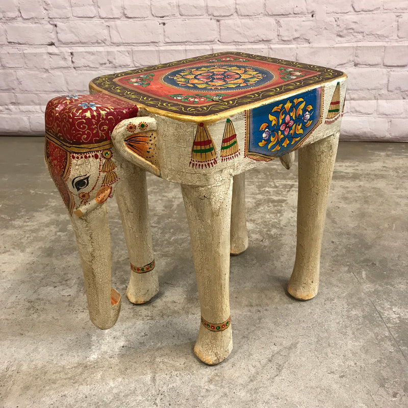 HAND PAINTED INDIAN ELEPHANT SIDE TABLE/ STOOL (H48cm | W32cm)