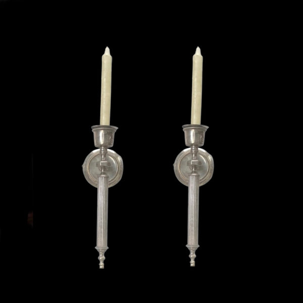 Pair of vintage nickel plated brass candle holder sconces