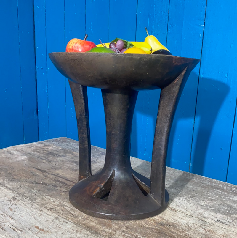 Nagaland Hand Carved Wooden Fruit Bowl Pedestal | H36cm