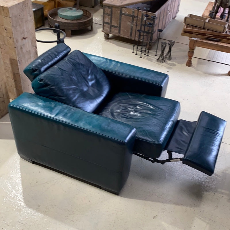 Vintage Green leather recliner armchair