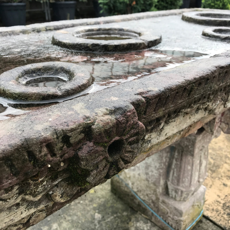 Antique Indian Stone Water Table for 7 Water Pots