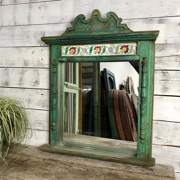 Anglo-Indian Green Mirror with tile (H87cm | W68cm)