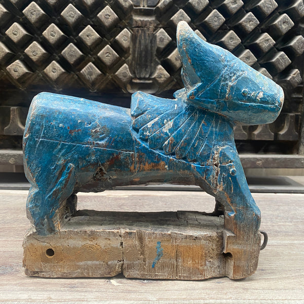 Vintage Indian 'Nandi' Bull Toy | Turquoise • W23cm | H23cm