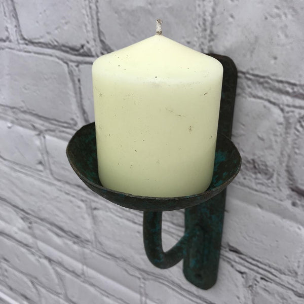 CAST IRON WALL CANDLE HOLDER | GREEN TURQUOISE PATINA (H26CM | W10CM)