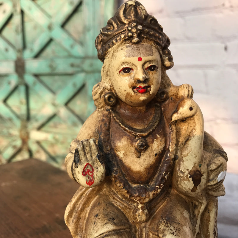 Vintage hand painted terracotta figurine | Ganesh & Peacock.