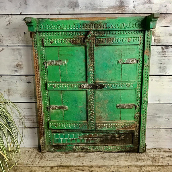 Upcycled Indian Window Mirror Bright Green (H66cm | W52cm)