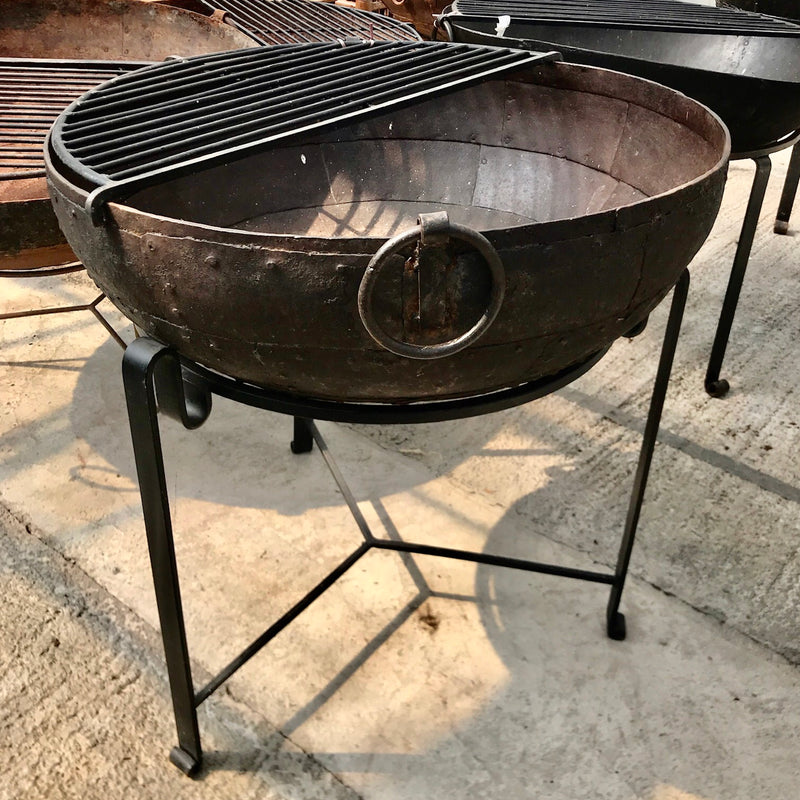 Original Vintage Kadai Fire Bowl with Custom Stand & Grill | ø82.5cm • 59kg (h)