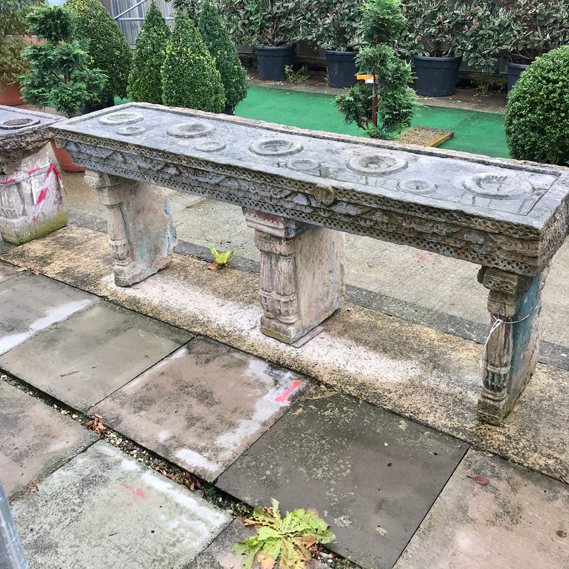 Antique Indian Stone Water Table for 9 Water Pots