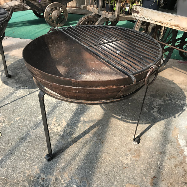 Original Vintage Kadai Fire Bowl with Custom Stand & Grill | ø82cm • 32kg