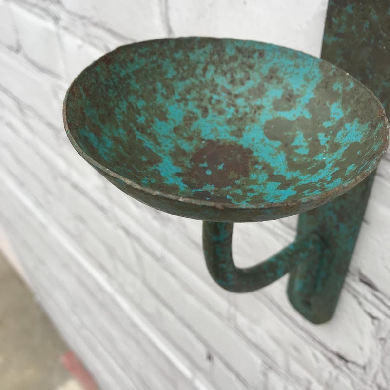 CAST IRON WALL CANDLE HOLDER | GREEN TURQUOISE PATINA (H26CM | W10CM)