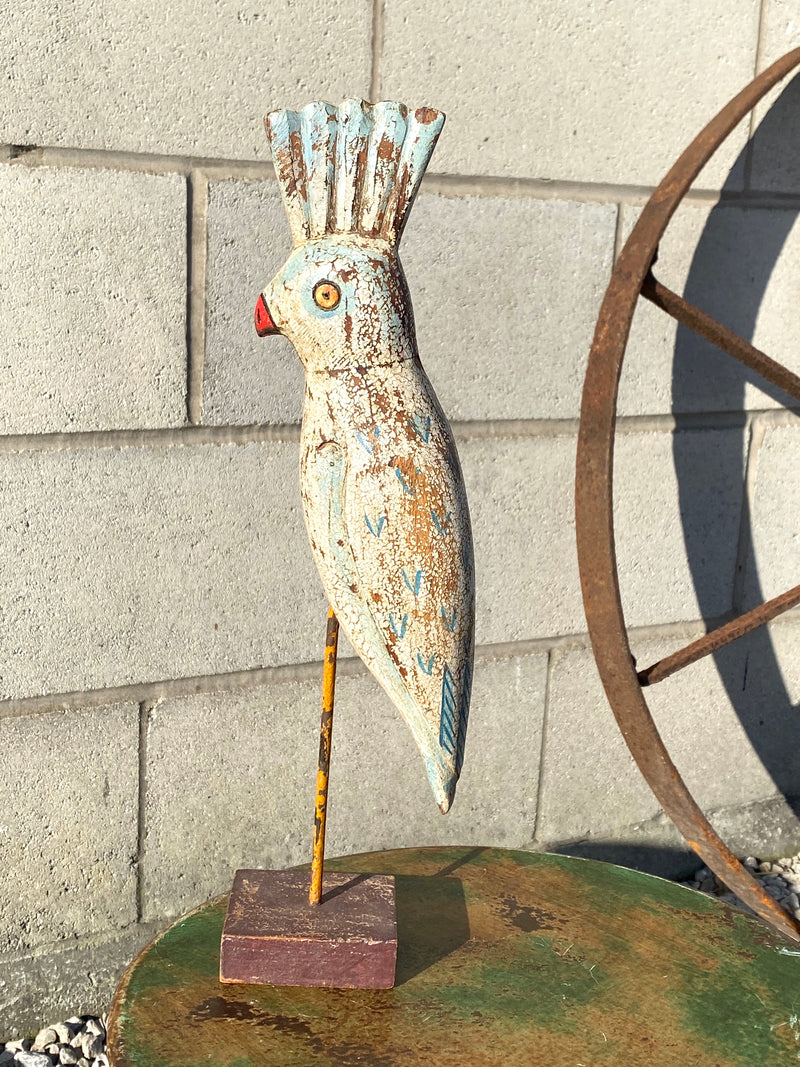 HAND PAINTED CARVED COCKATOO STATUE (H37CM | W8CM)