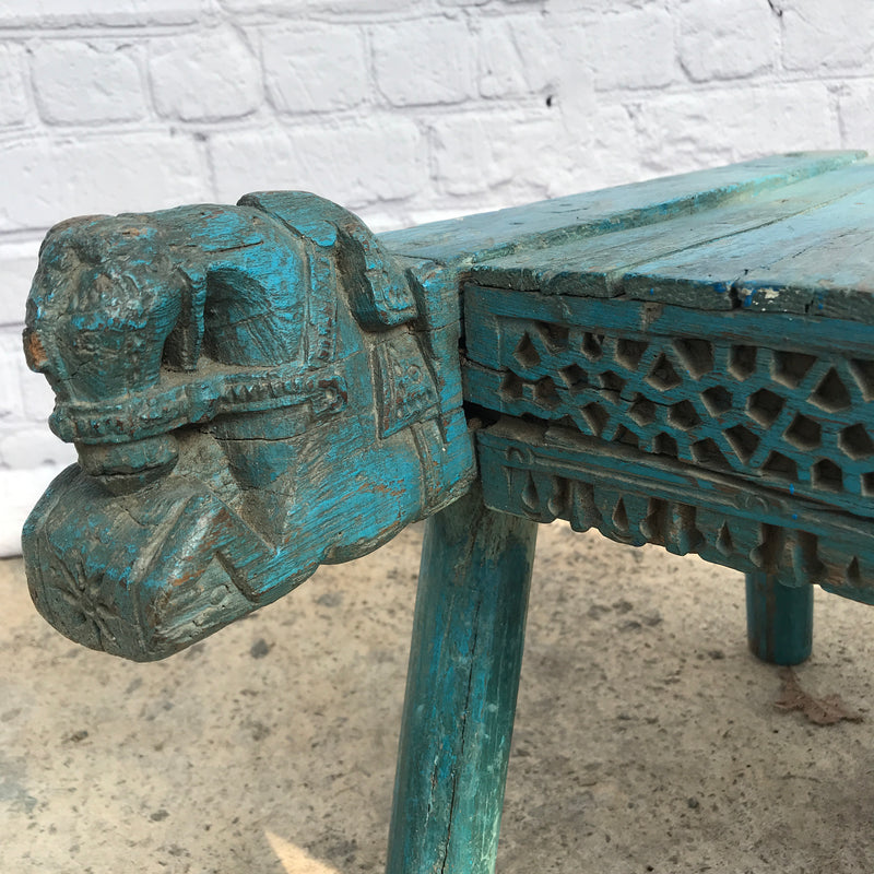 HAND CARVED PAINTED LOW TABLE | BLUE (H40CM | W96CM)