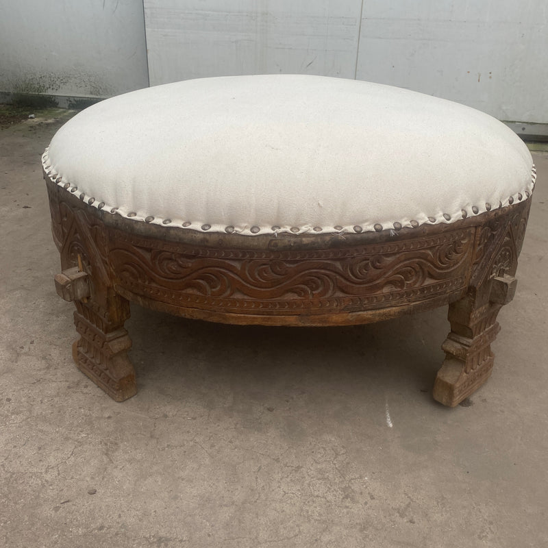 Large Upcycled Indian Chakki Table Foot Stool