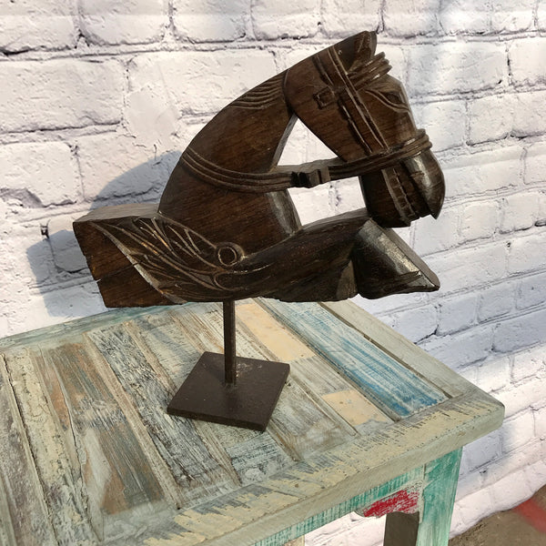HAND CARVED HORSE HEAD STATUE (H35CM | W10CM)
