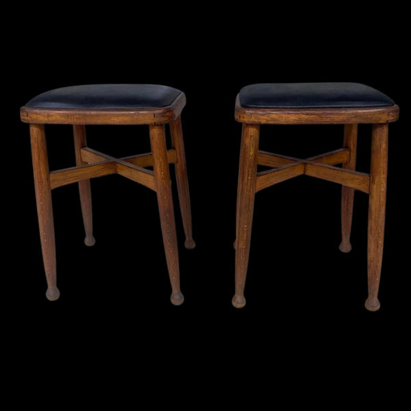 Vintage wooden stool black seat