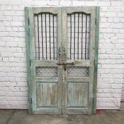 Vintage Indian gate with faded turquoise painting | h183cm w120cm (W)