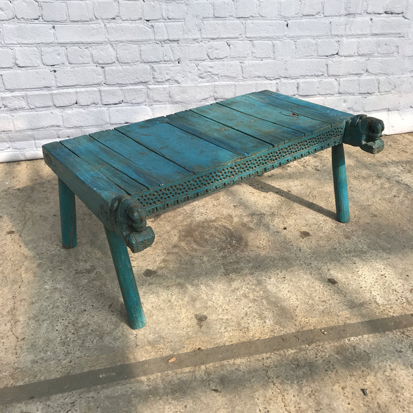 HAND CARVED PAINTED LOW TABLE | BLUE (H40CM | W96CM)