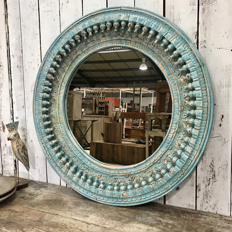 Hand Carved Indian Ornate Circular Mirror | ø90cm