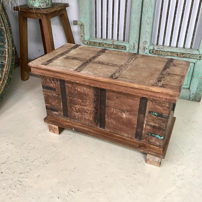 RECLAIMED INDIAN HARDWOOD METAL BANDED CHEST