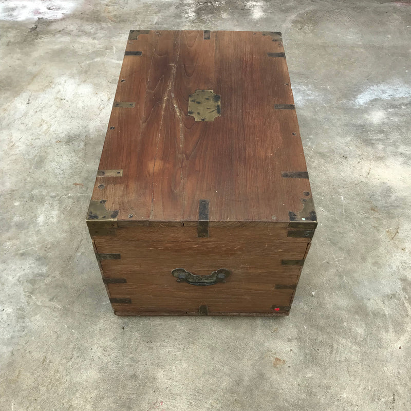 ANTIQUE ANGLO INDIAN WOOD & BRASS DOWRY CHEST/ JEWELLERY BOX (W61CM | H34.5CM)