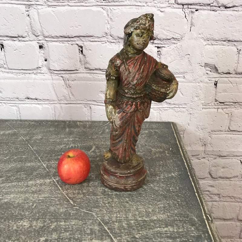 VINTAGE INDIAN HAND PAINTED TERRACOTTA LADY FIGURINE WITH WATERPOT | H31CM