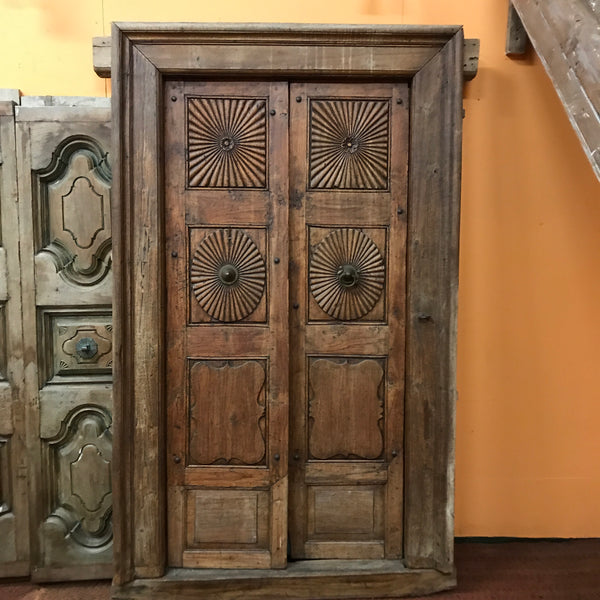 Vintage carved teak door in frame (H226cm | W127cm)