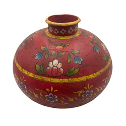 HAND PAINTED VINTAGE INDIAN METAL WATER POT | Red (Diam 40cm | H30cm)