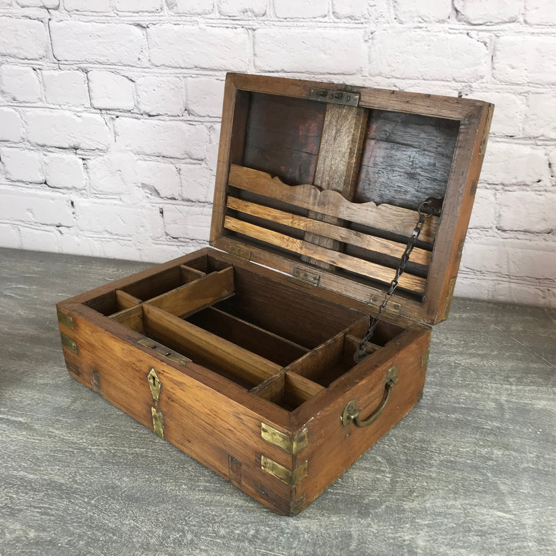 Rustic hand Carved wood jewellery and desk box (W44.5CM | H17CM)