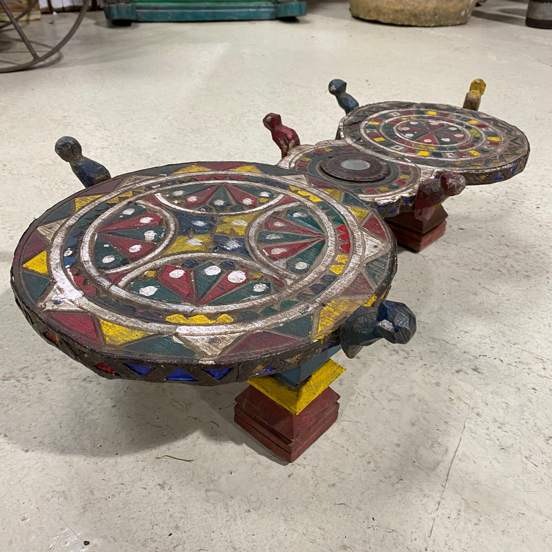 Vintage Indian Painted Carved Bajot Chowki Table